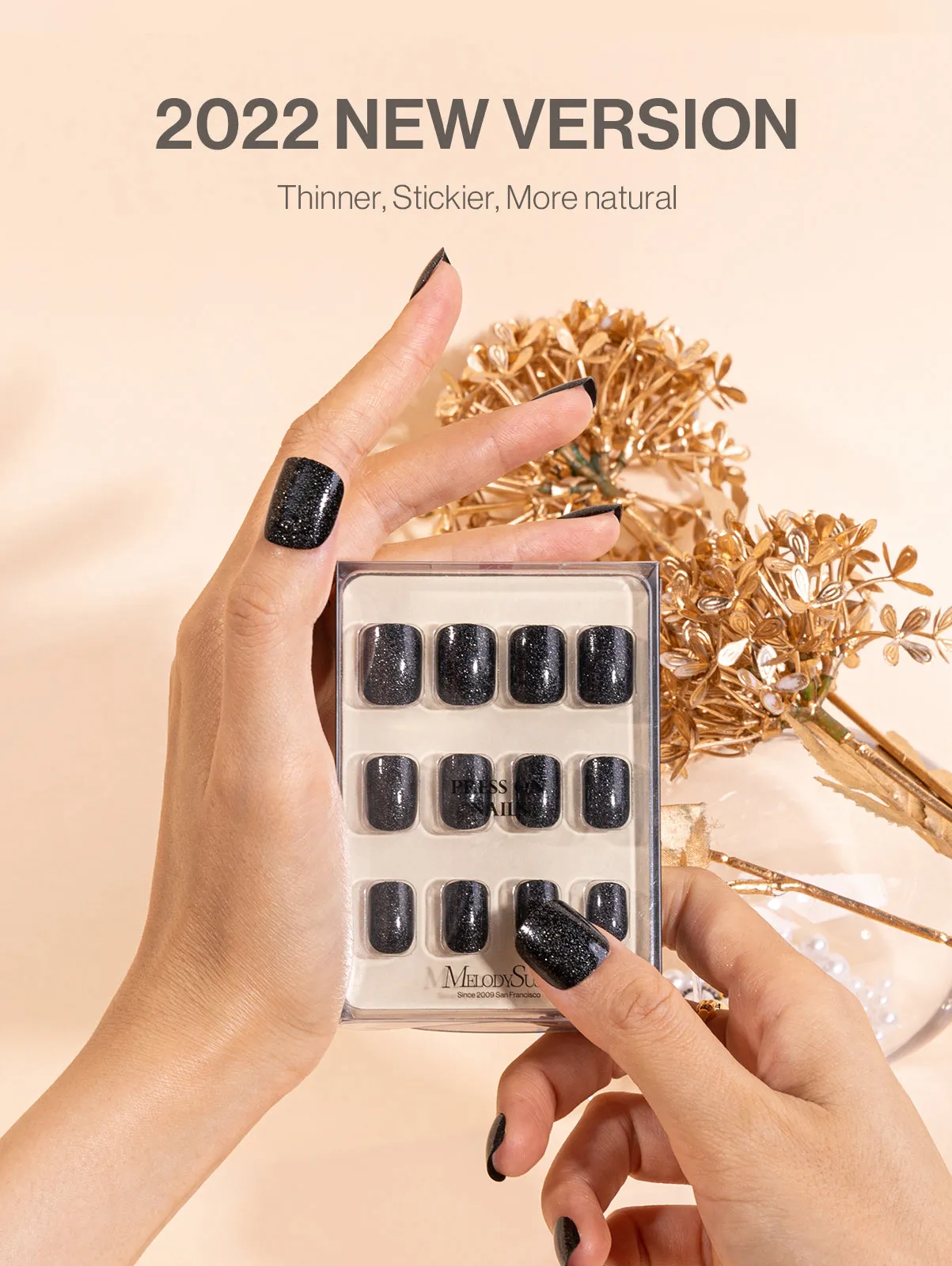 Acrylic Press On Nails - Short Square Black