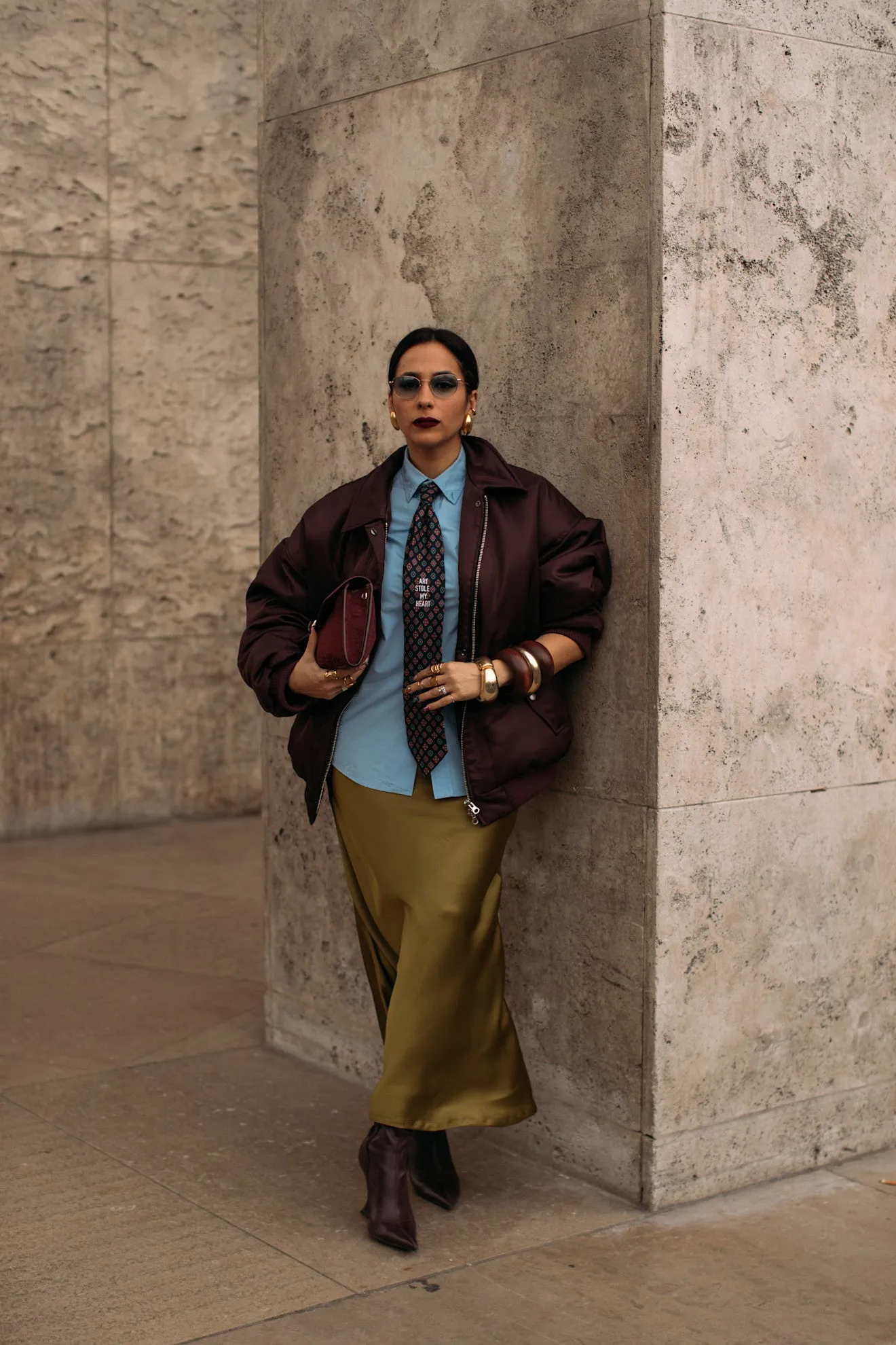 Amal Draped Satin Skirt in Chartreuse