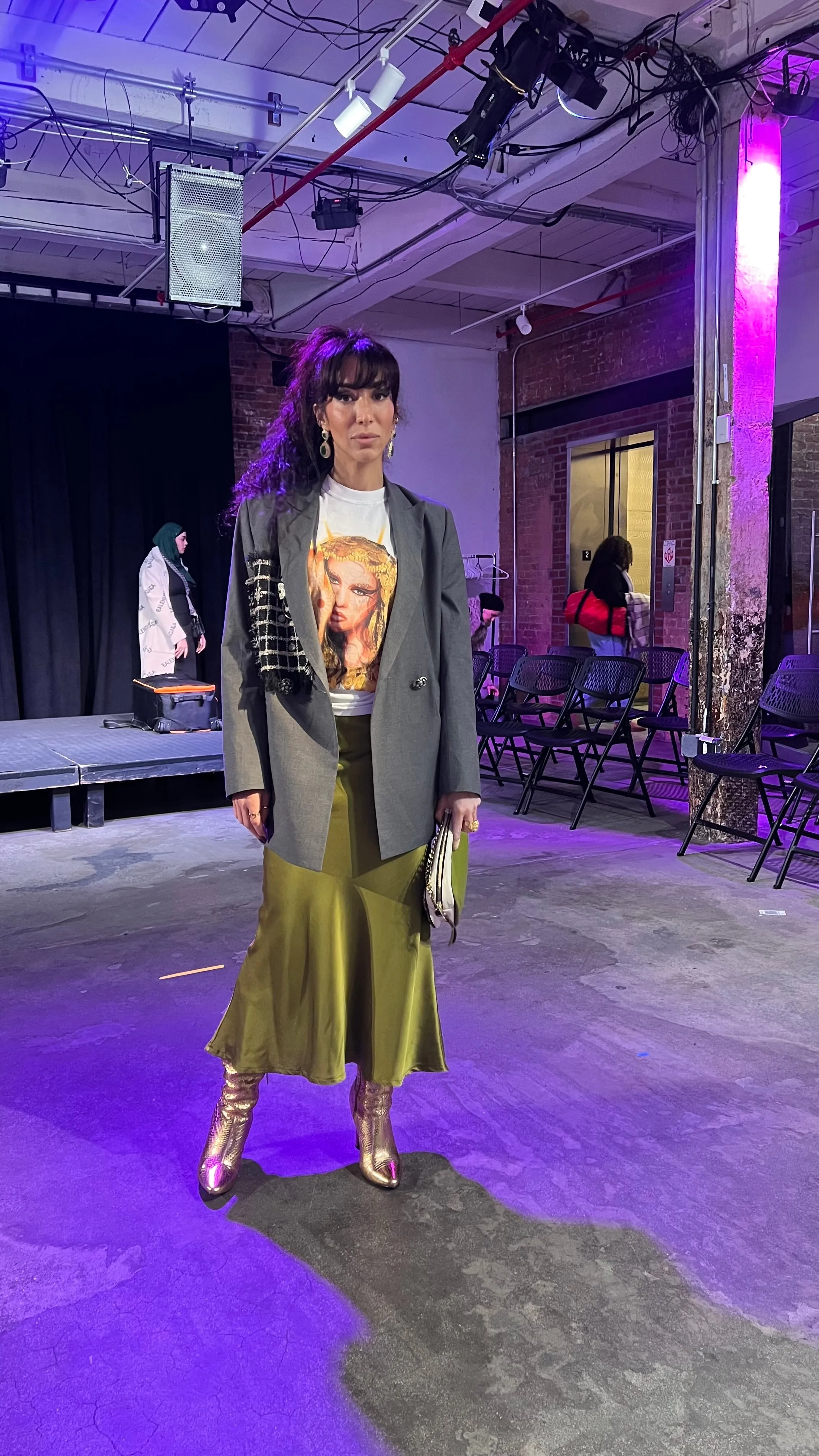 Amal Draped Satin Skirt in Chartreuse