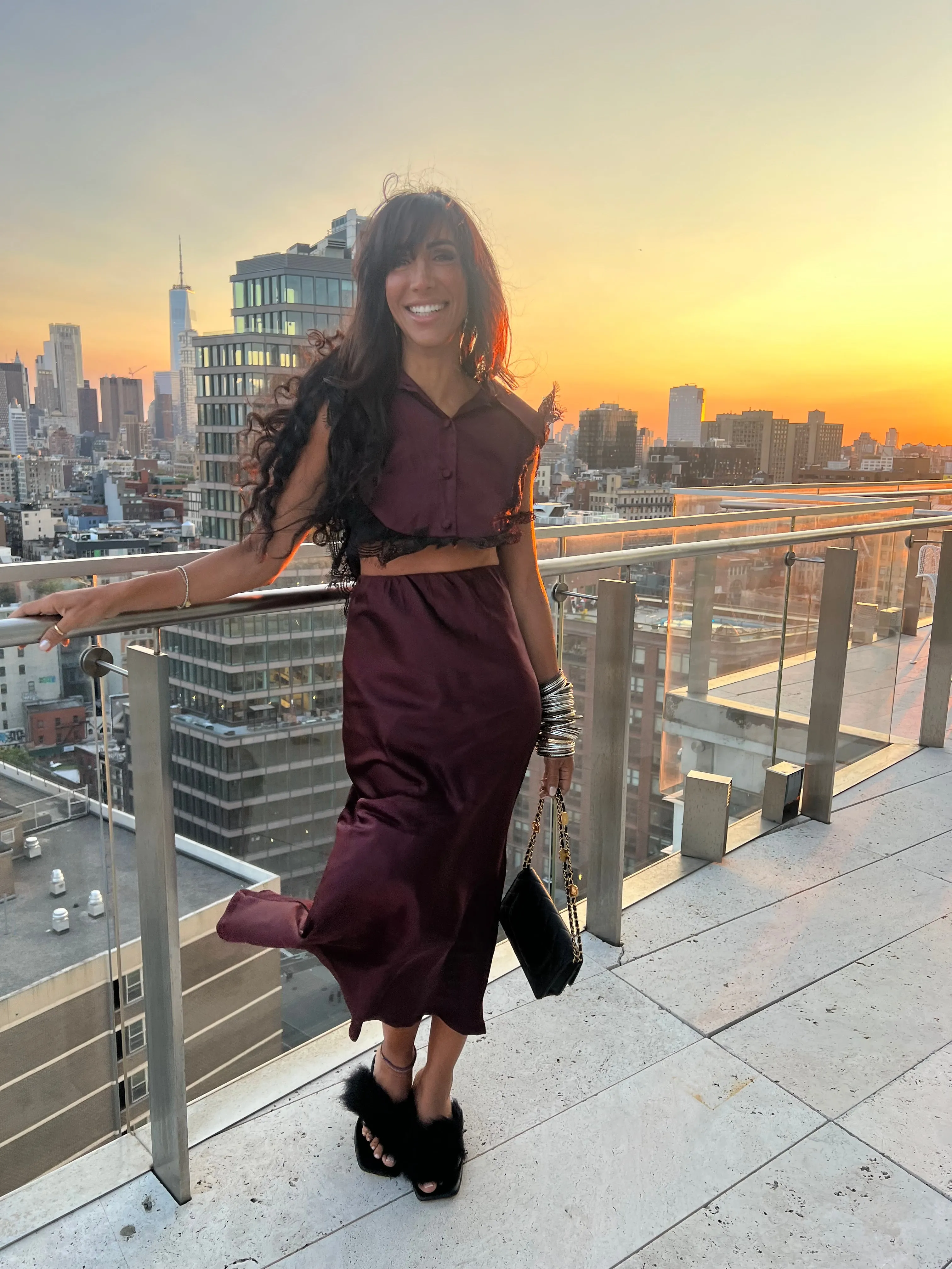 Amal Draped Satin Top in Burgundy