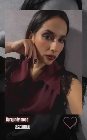 Amal Draped Satin Top in Burgundy