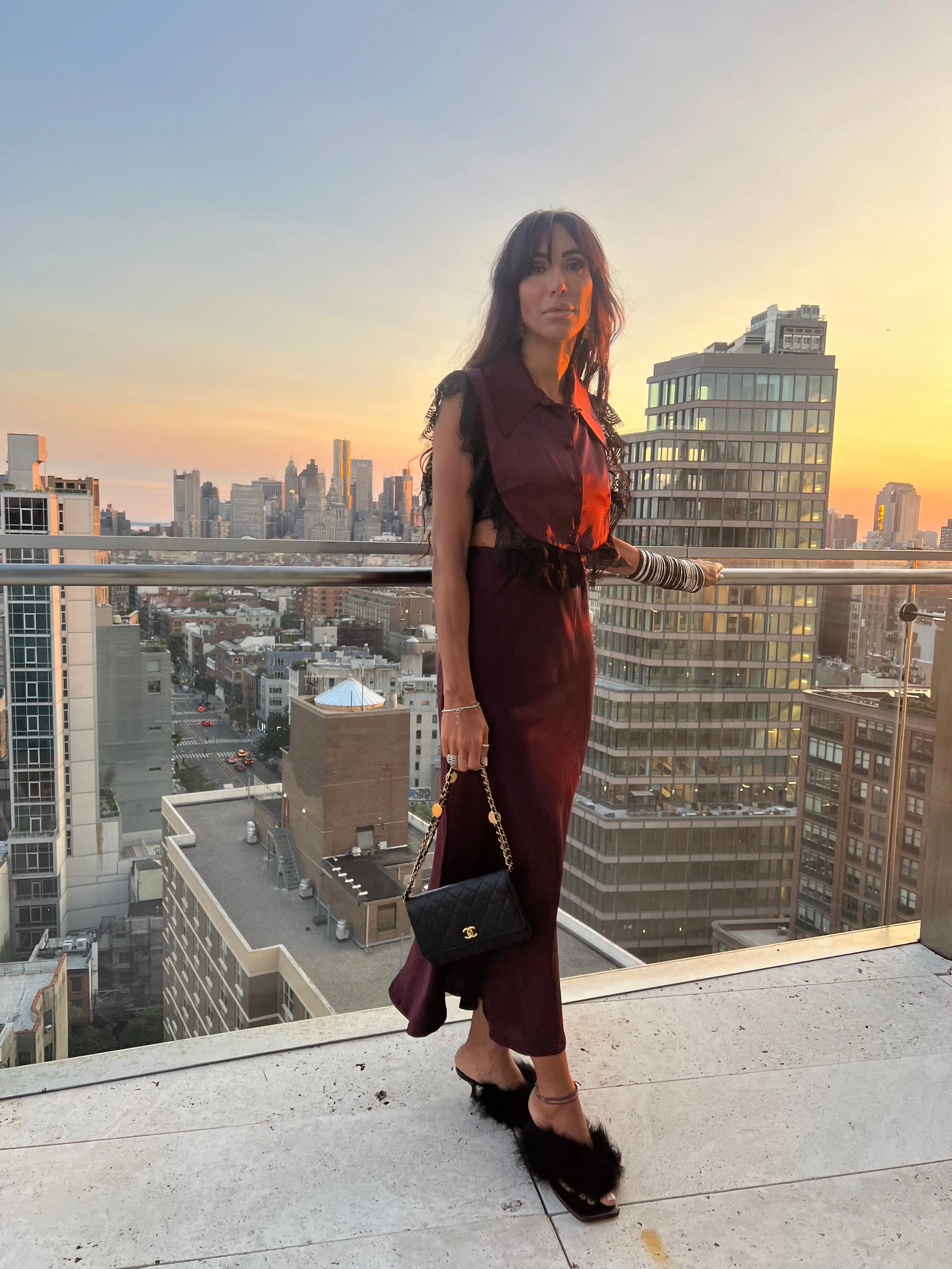 Amal Draped Satin Top in Burgundy
