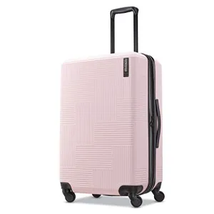 American Tourister Stratum XLT Expandable Hardside Luggage with Spinner Wheels, Pink Blush, Checked-Medium 25-Inch
