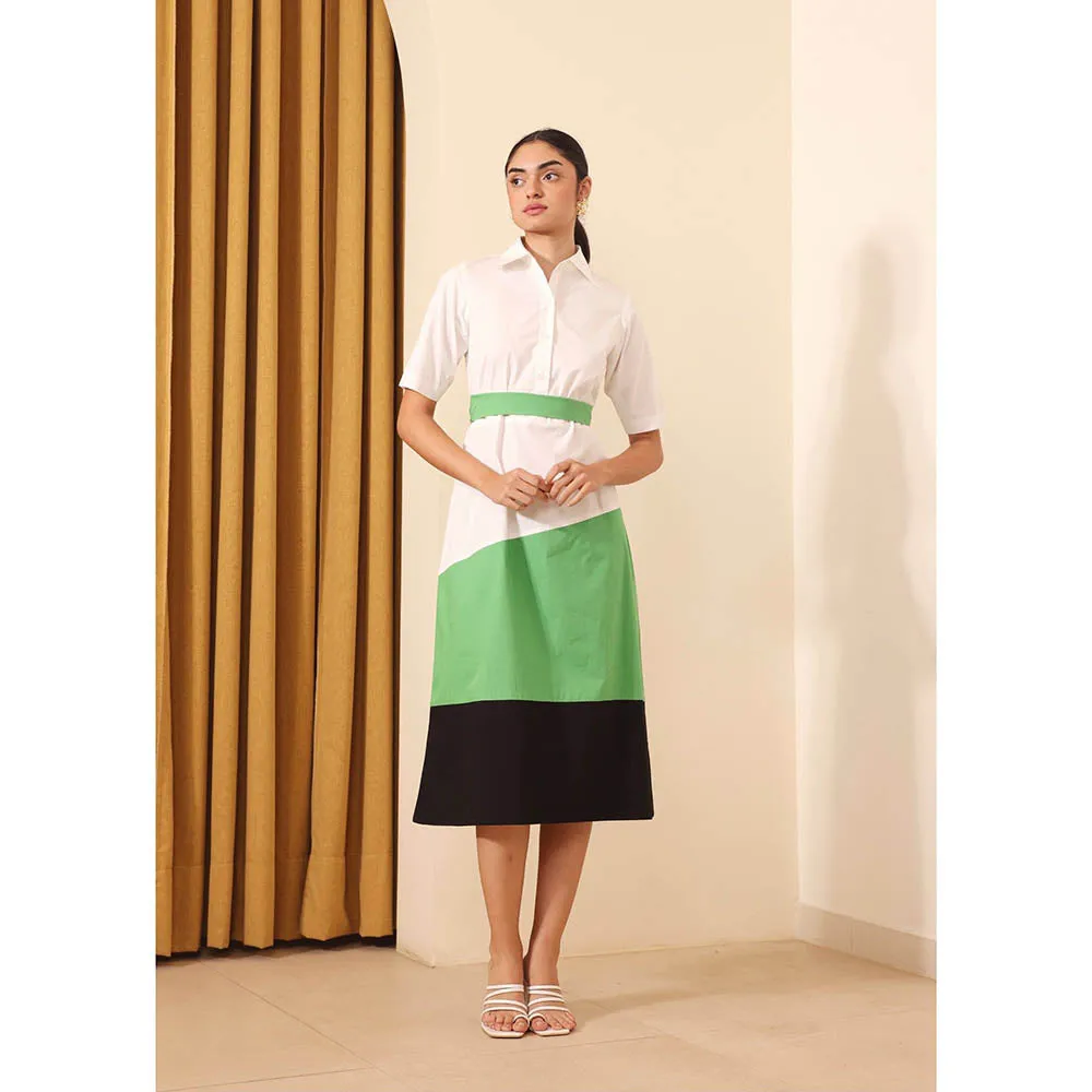 Ashico Cannes Collar Neck Dress and Belt (Set of 2)