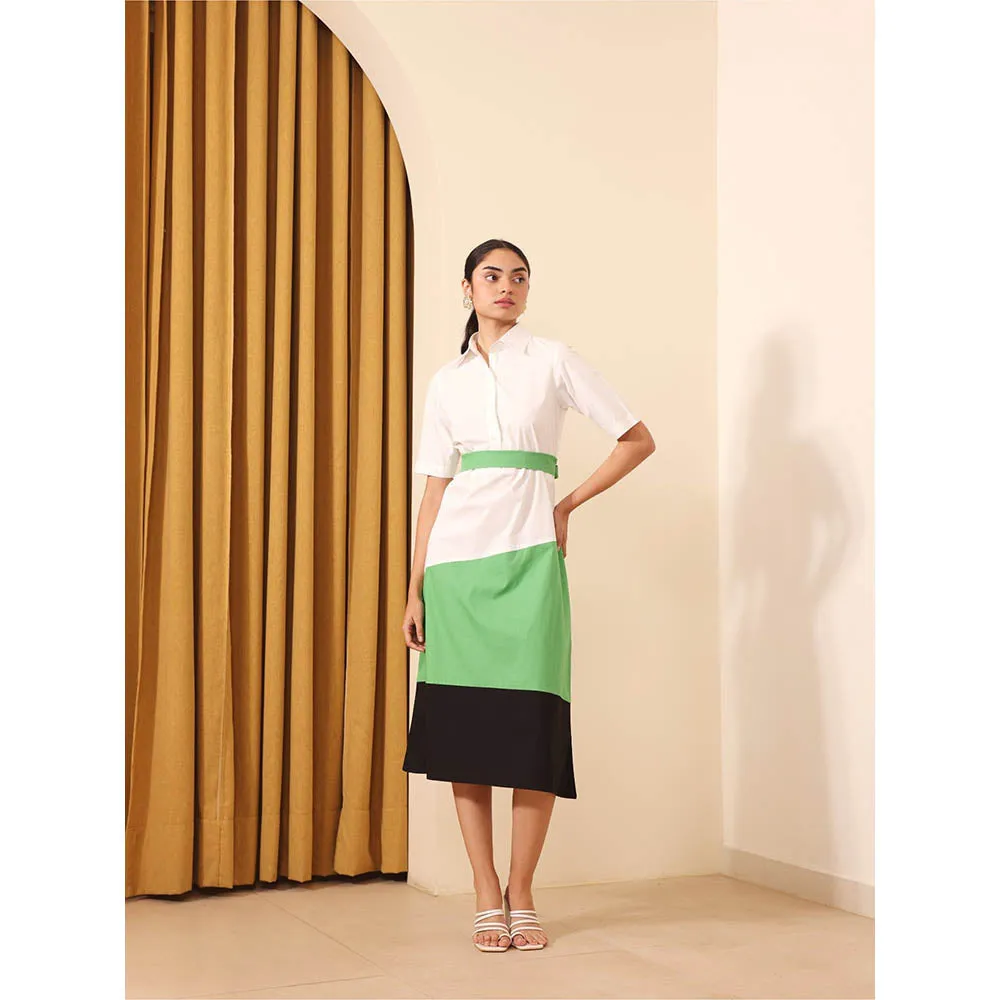 Ashico Cannes Collar Neck Dress and Belt (Set of 2)