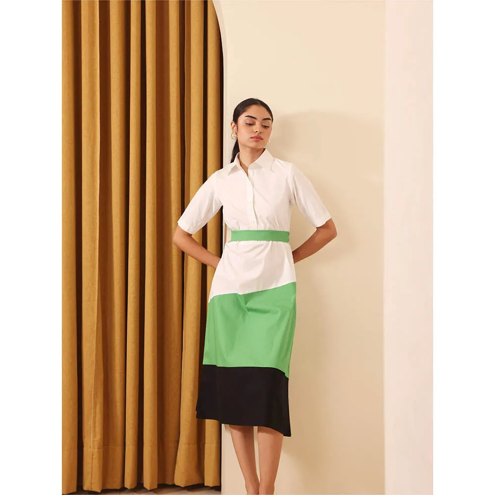 Ashico Cannes Collar Neck Dress and Belt (Set of 2)
