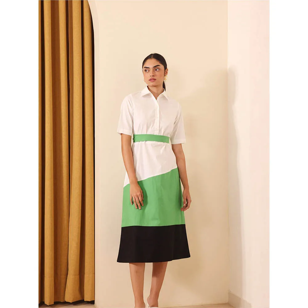 Ashico Cannes Collar Neck Dress and Belt (Set of 2)