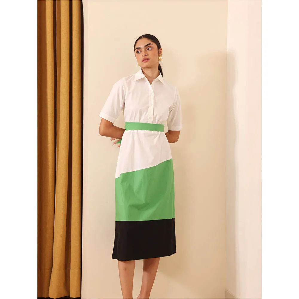 Ashico Cannes Collar Neck Dress and Belt (Set of 2)