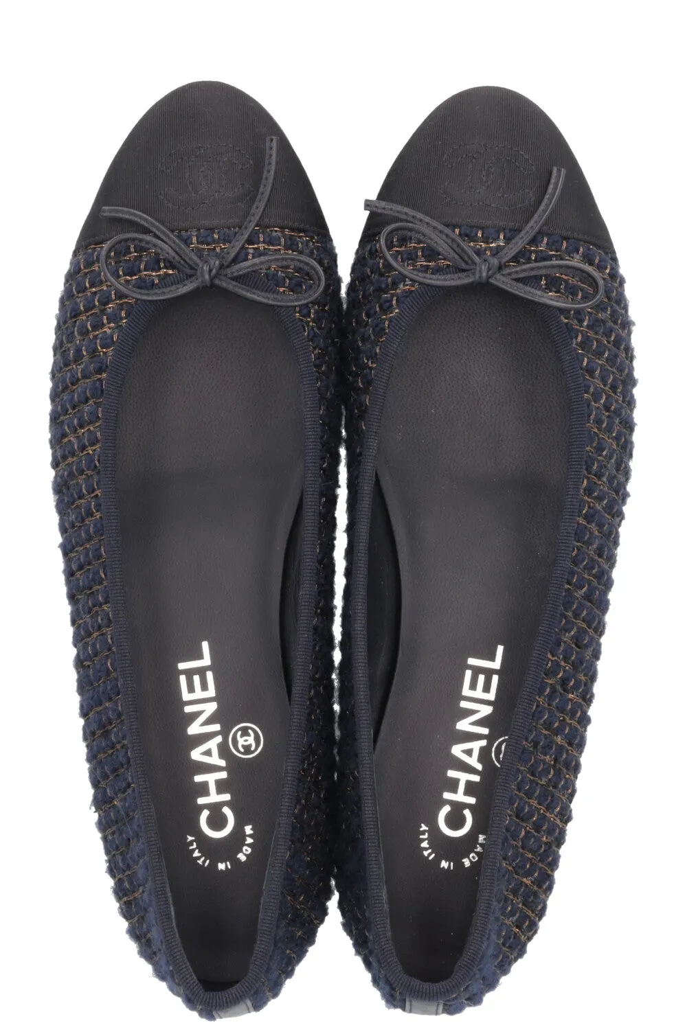 CHANEL Classic Ballet Flats Tweed Navy