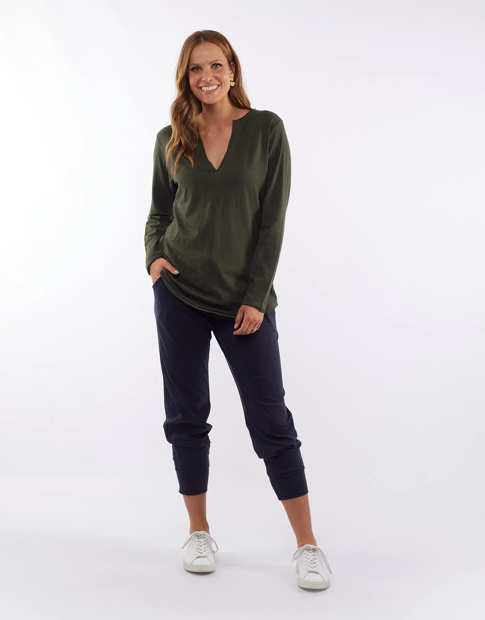 Coles Bay Henley Long Sleeve Tee - Khaki