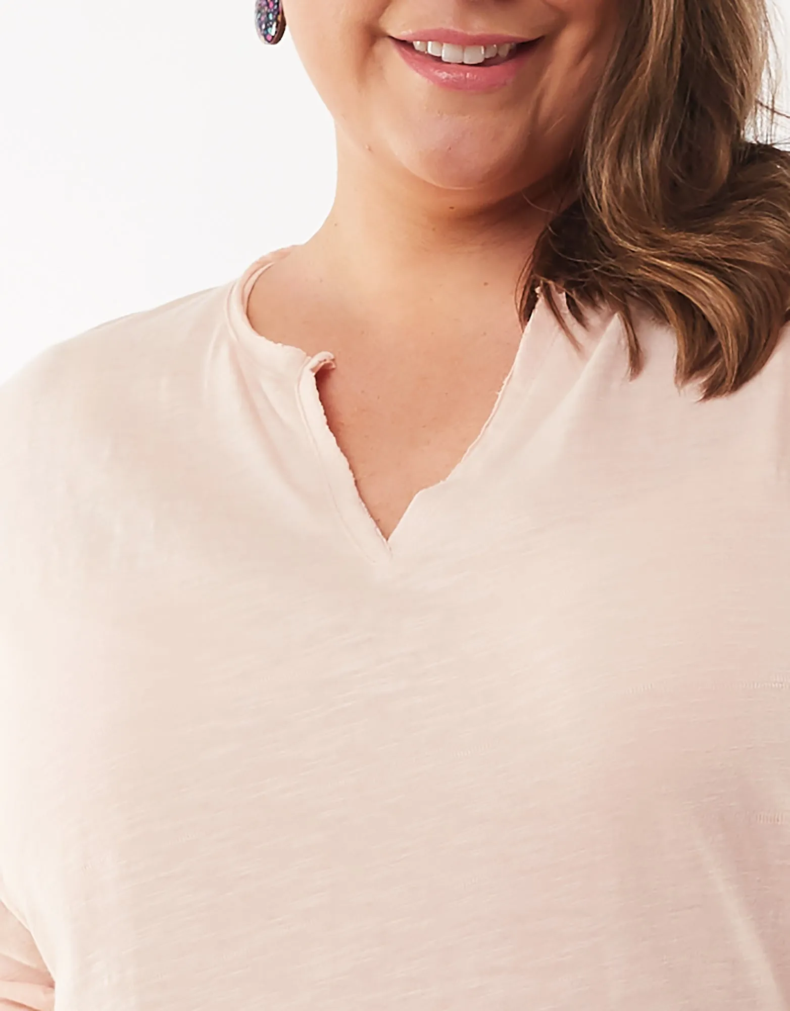 Coles Bay Henley Long Sleeve Tee - Pink (plus size)