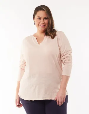 Coles Bay Henley Long Sleeve Tee - Pink (plus size)