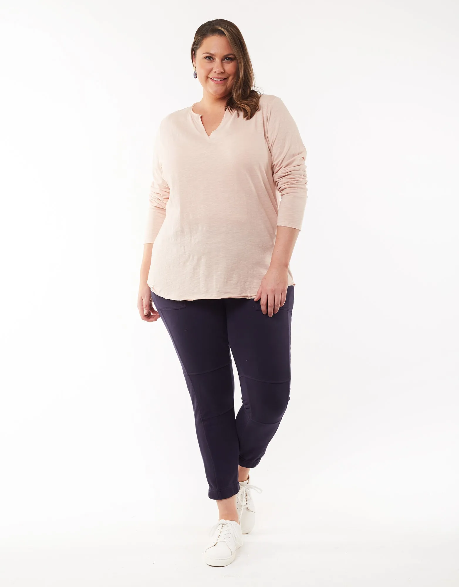 Coles Bay Henley Long Sleeve Tee - Pink (plus size)