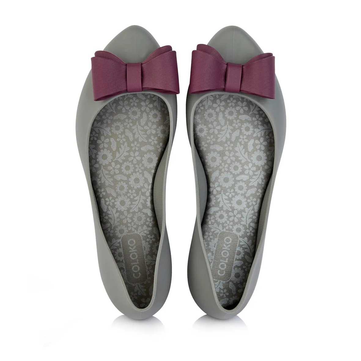 Coloko Calathea Jelly Ballerina Pump With Contrast Bow Black / Grey / Red