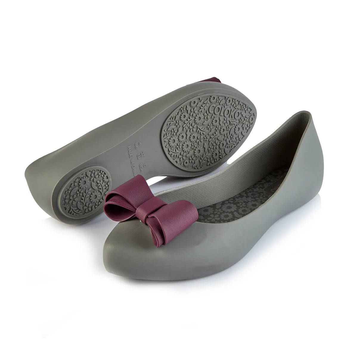 Coloko Calathea Jelly Ballerina Pump With Contrast Bow Black / Grey / Red