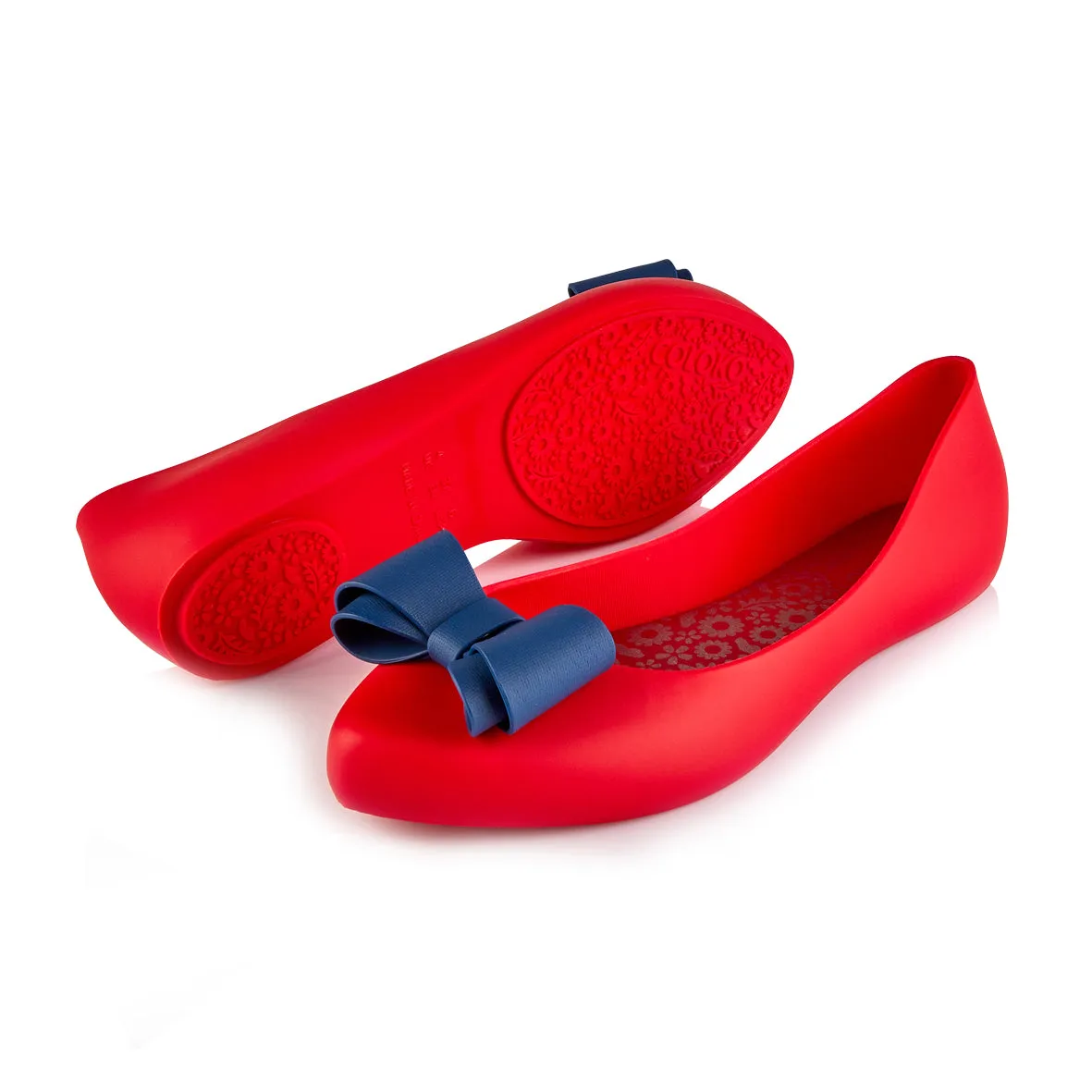 Coloko Calathea Jelly Ballerina Pump With Contrast Bow Black / Grey / Red