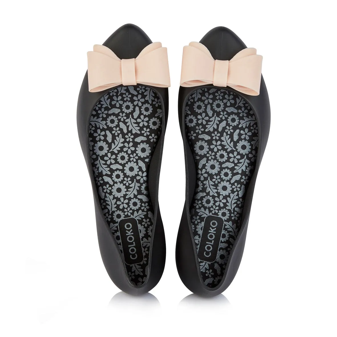 Coloko Calathea Jelly Ballerina Pump With Contrast Bow Black / Grey / Red