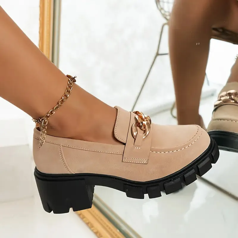 Dames Metallic Ketting Loafers - Comfortabele slip-on met blokhak