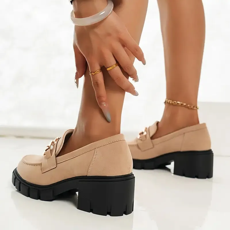 Dames Metallic Ketting Loafers - Comfortabele slip-on met blokhak