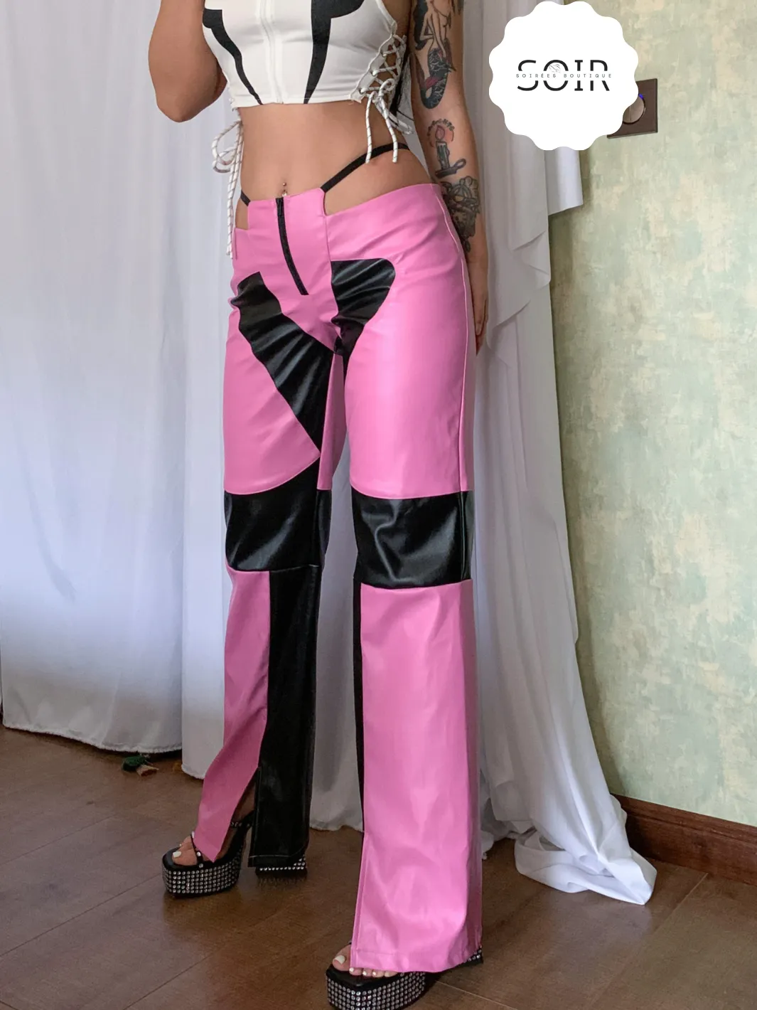 Dirty Diana Leather Low Waist Illusion Thong Like Straight Leg Pants