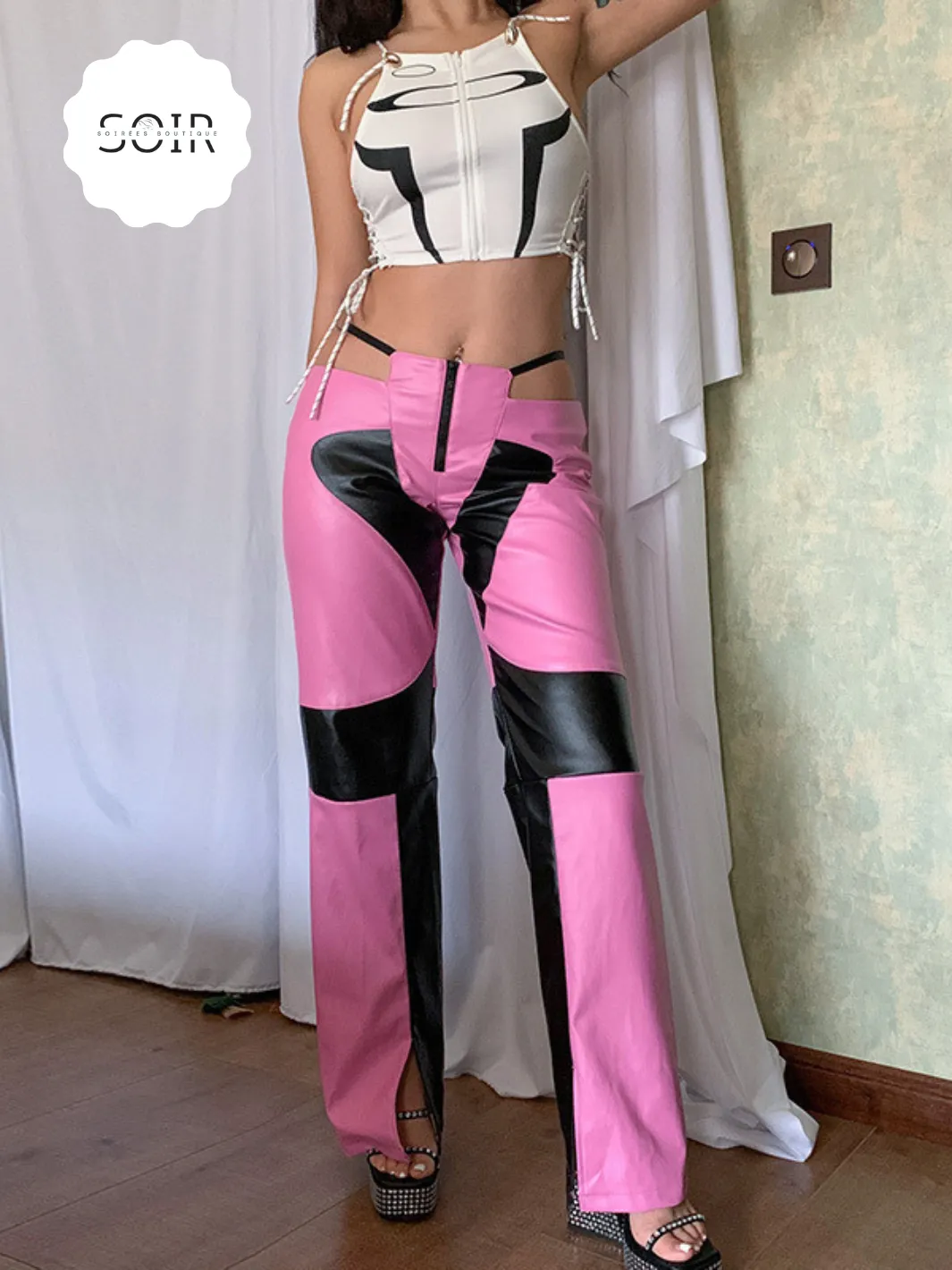 Dirty Diana Leather Low Waist Illusion Thong Like Straight Leg Pants