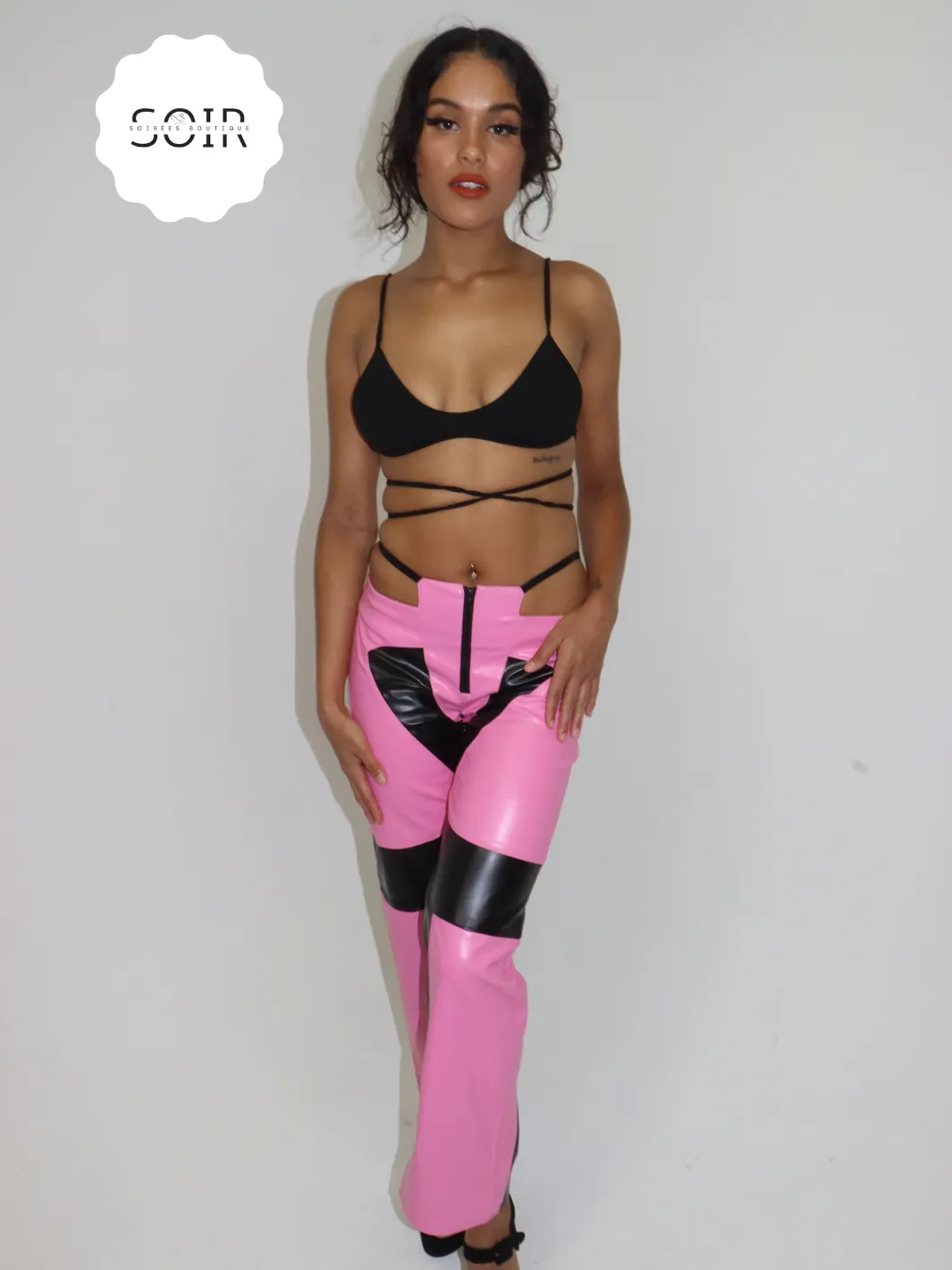 Dirty Diana Leather Low Waist Illusion Thong Like Straight Leg Pants