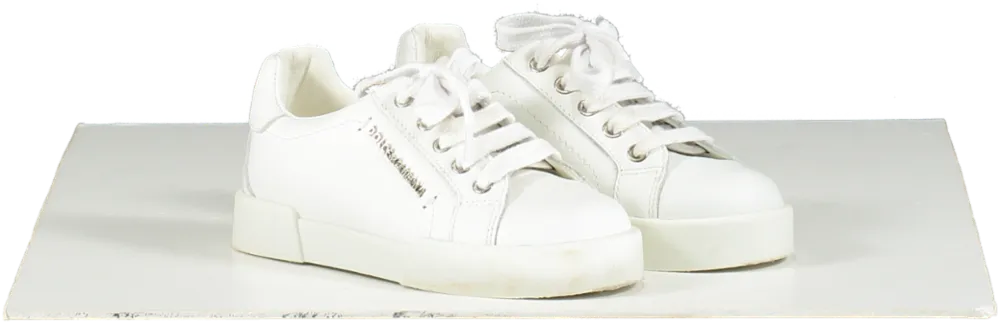 Dolce & Gabbana White Leather Portofino Logo Trainers UK 8.5 EU 26 👼