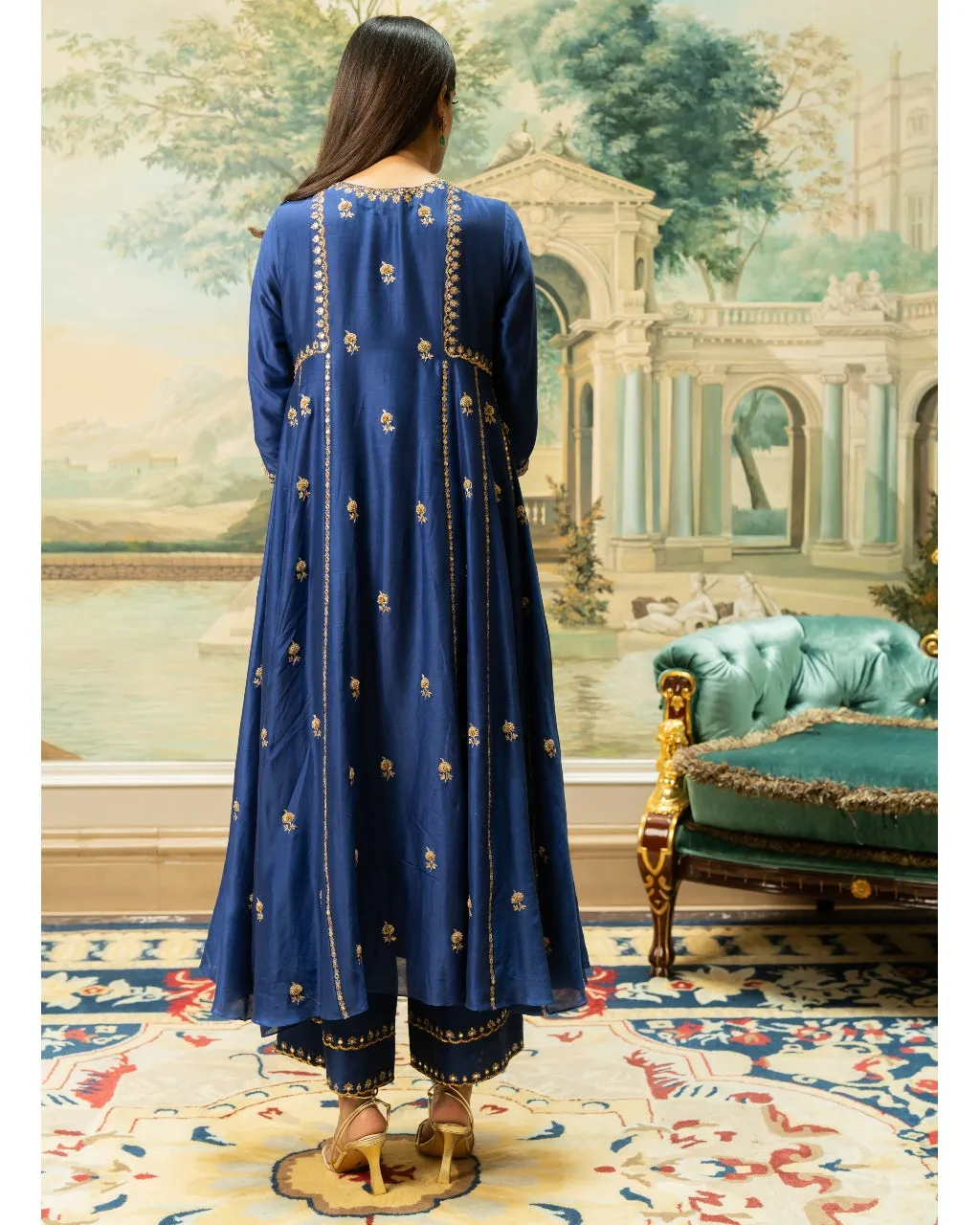 Electric Blue Butti Embroidered Kurta Set