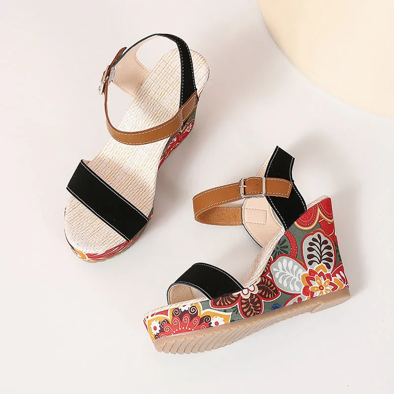 Embroidered Floral High Wedge Heels