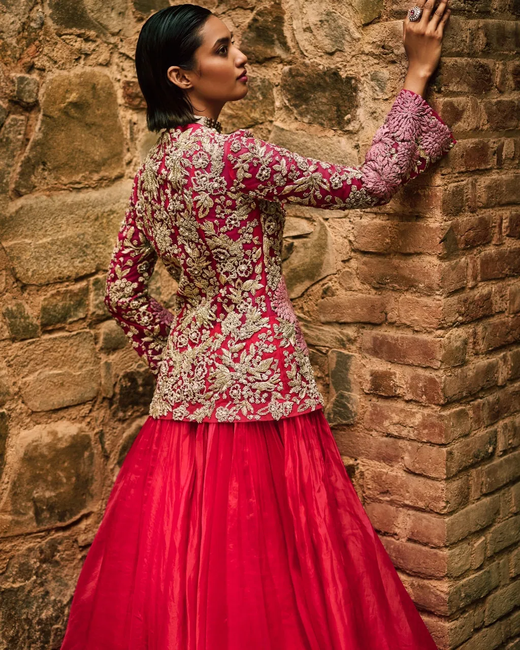 Farasha Pink Jacket And Skirt Set
