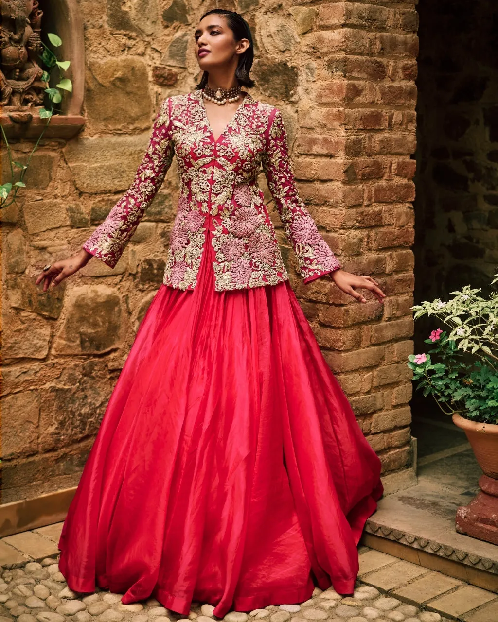 Farasha Pink Jacket And Skirt Set