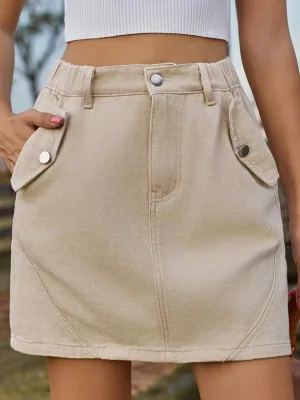 Flap Slash Pocket Buttoned Denim Mini Skirt