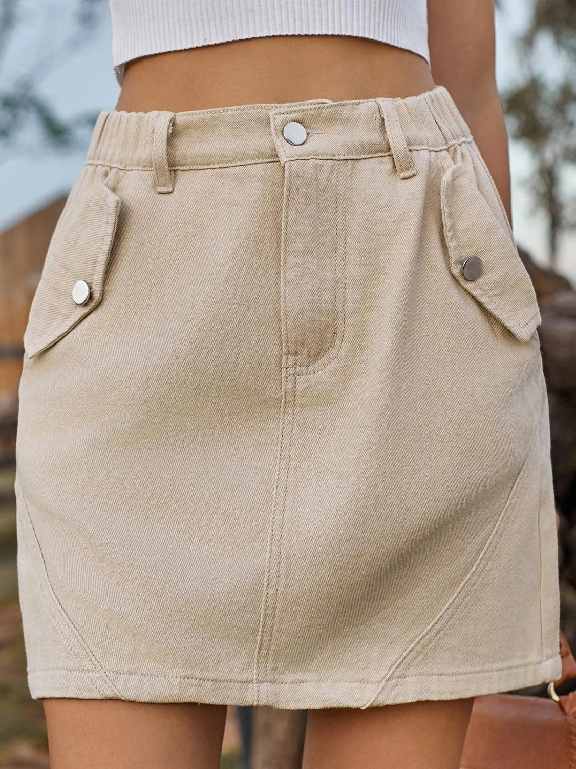 Flap Slash Pocket Buttoned Denim Mini Skirt