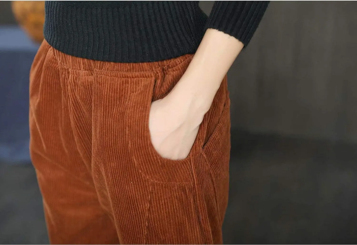Flygo Women's Retro Corduroy Harem Pants Loose Fit Tapered Pant Trousers