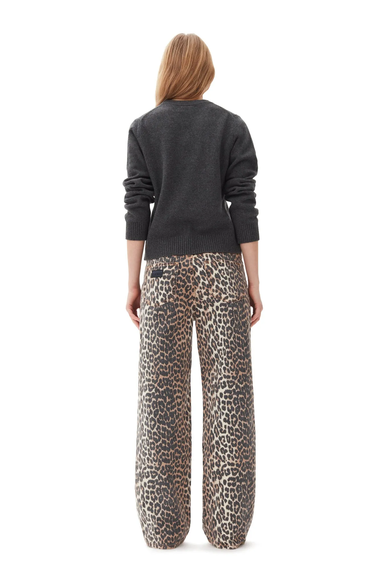 Ganni Graphic Wool Mix Tiger Crewneck - Gray Quill