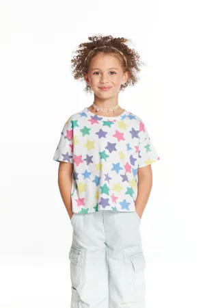 Girls Cropped Rainbow Stars Tee