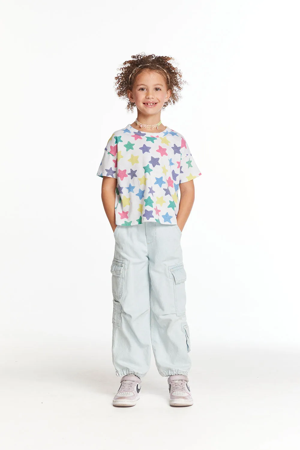 Girls Cropped Rainbow Stars Tee