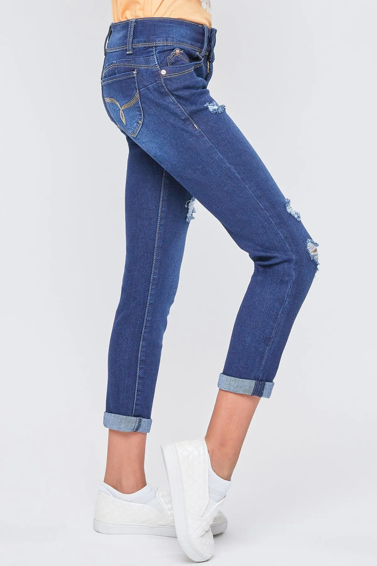 Girls Sustainable WannaBettaFit 2-Button Double Cuffed Skinny Jeans