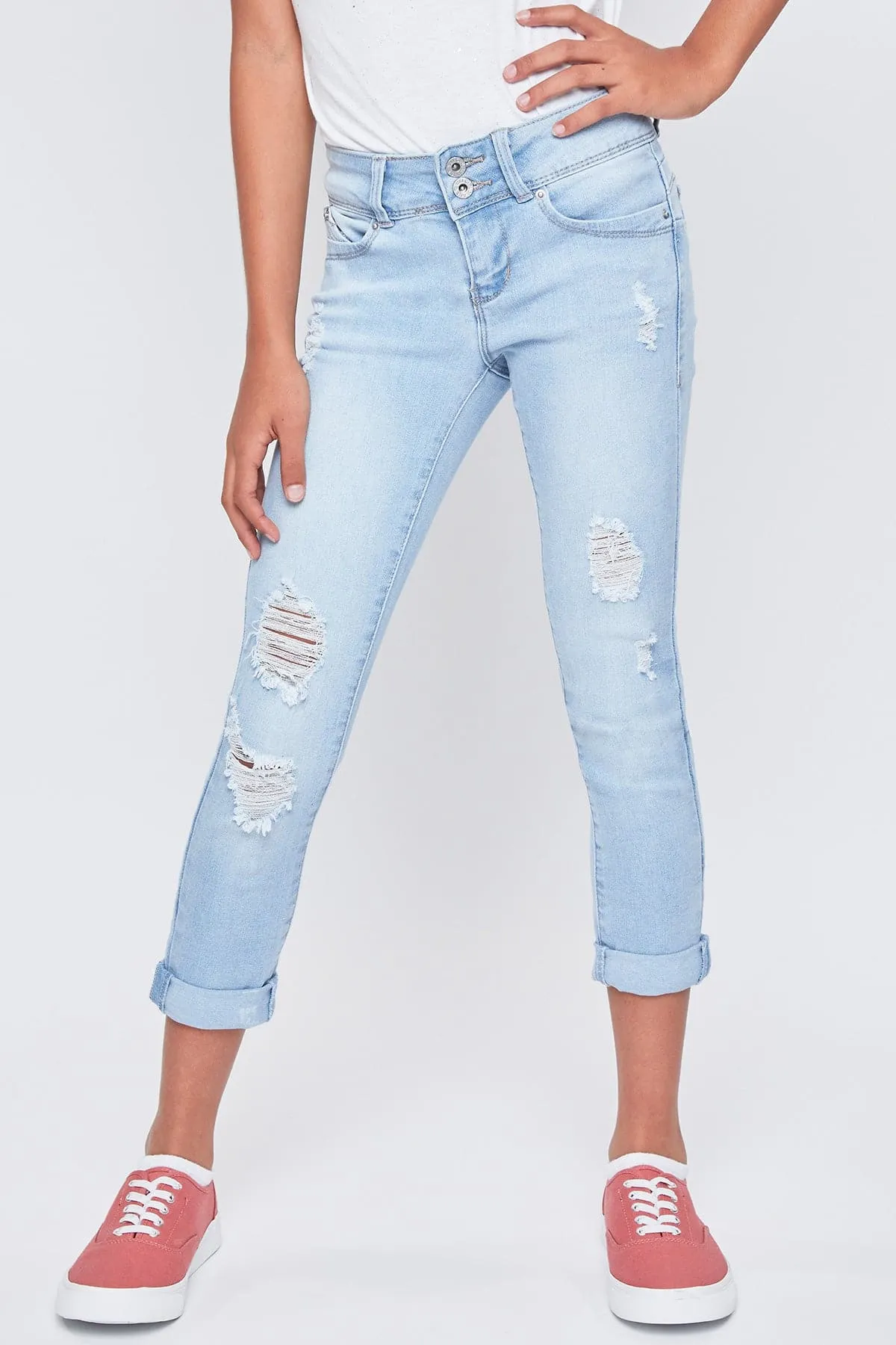 Girls Sustainable WannaBettaFit 2-Button Double Cuffed Skinny Jeans