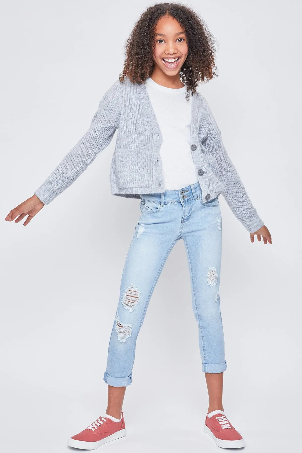 Girls Sustainable WannaBettaFit 2-Button Double Cuffed Skinny Jeans
