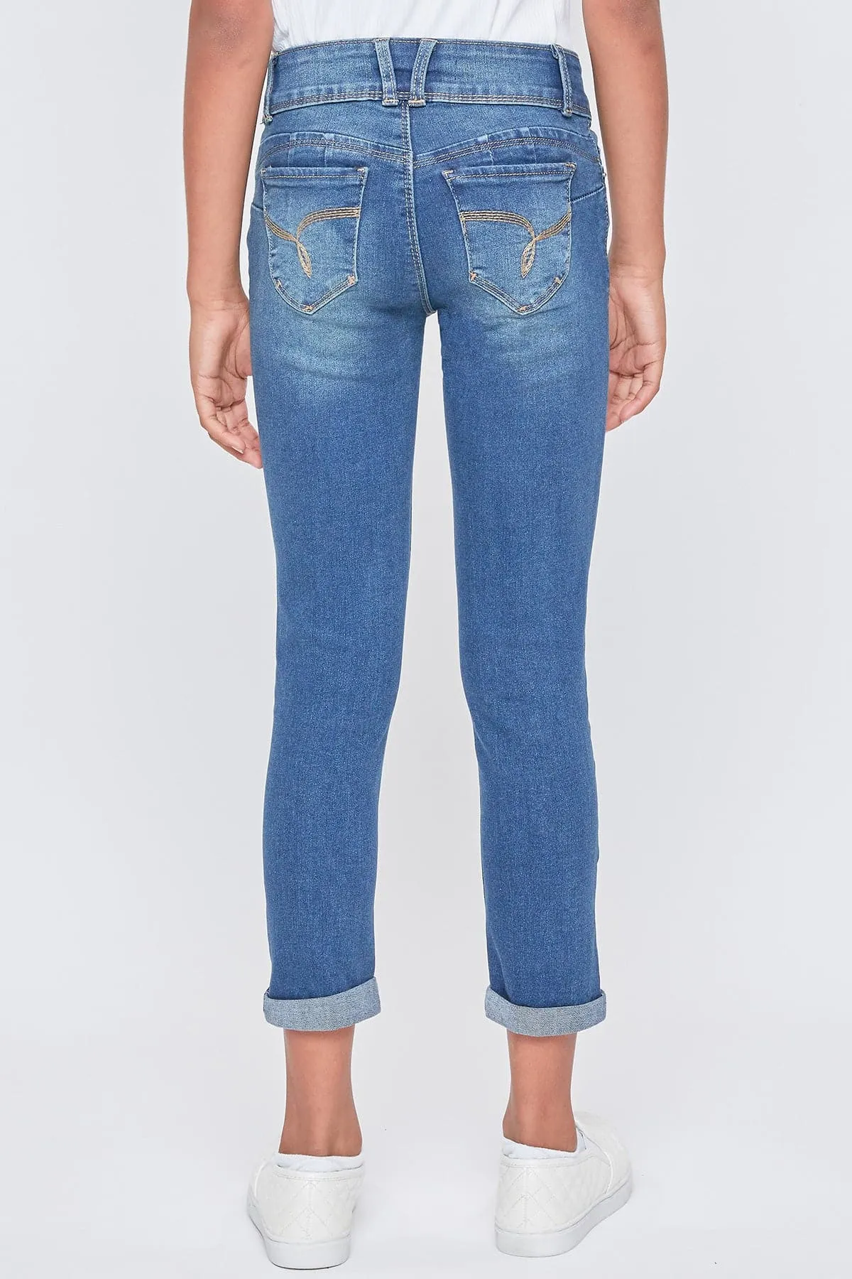 Girls Sustainable WannaBettaFit 2-Button Double Cuffed Skinny Jeans