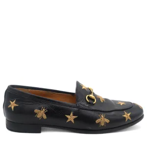 Goatskin Bee Star Embroidered Women Loafers Black 37