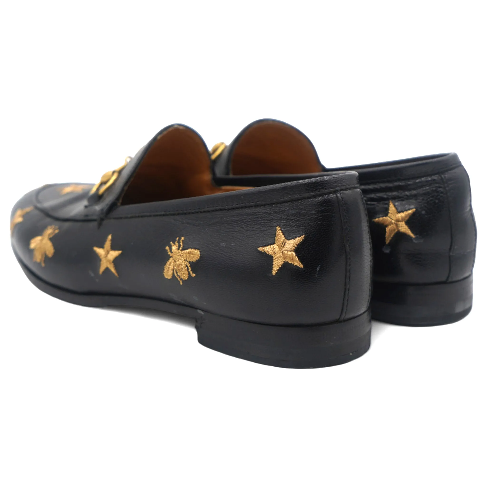Goatskin Bee Star Embroidered Women Loafers Black 37
