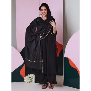 Gulaal Ajuni Black Mirror Embroidered Kurta Palazzo with Chanderi Dupatta (Set of 3)