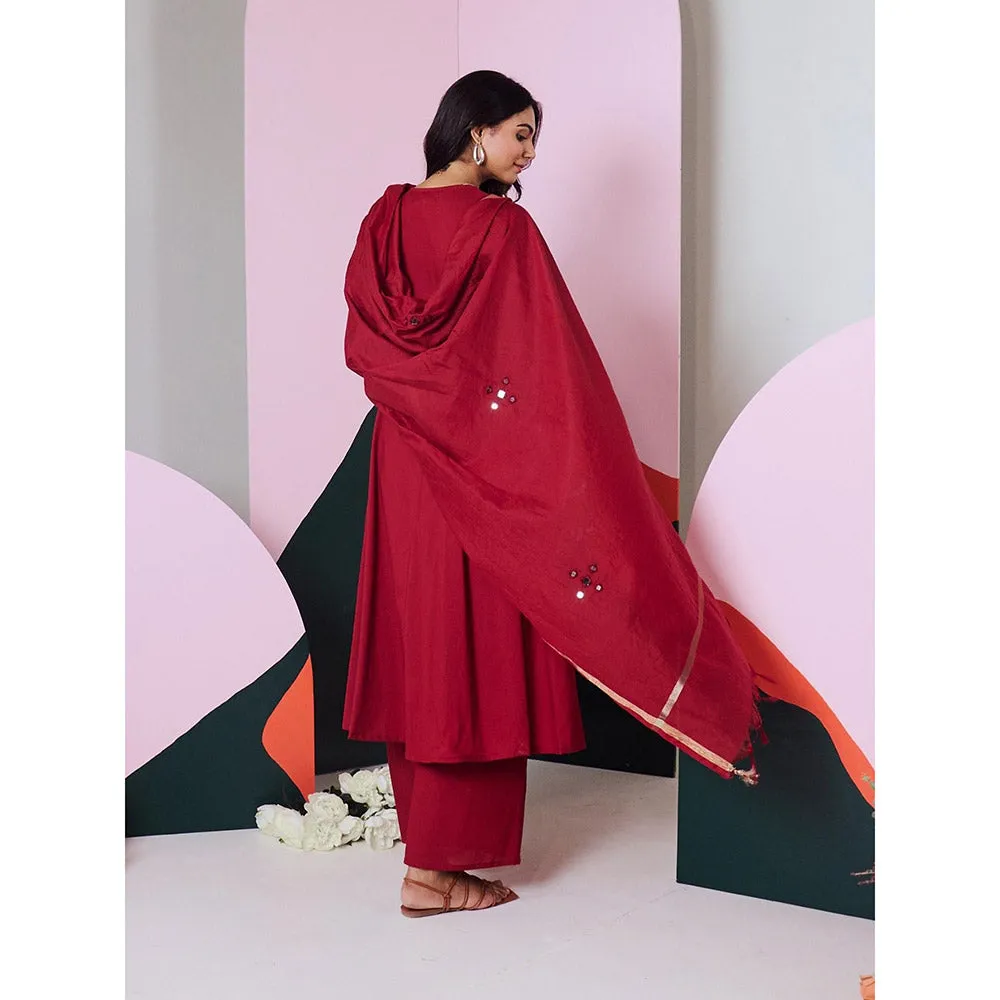 Gulaal Ajuni Maroon Mirror Embroidered Kurta Palazzo with Chanderi Dupatta (Set of 3)