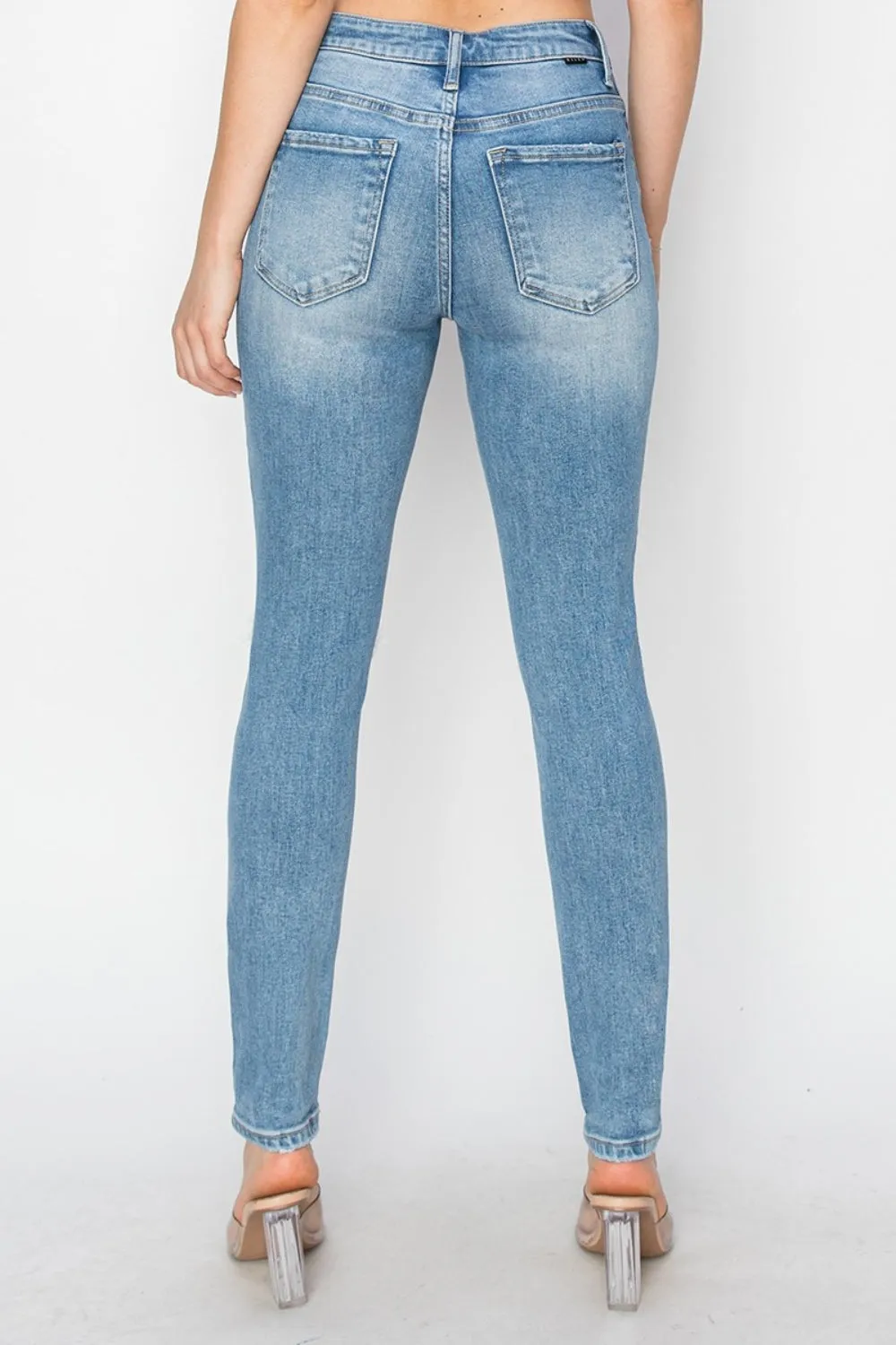 High Rise Knee Distressed Skinny Jeans- Regular and Plus Size