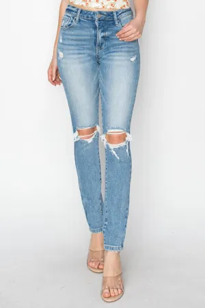 High Rise Knee Distressed Skinny Jeans- Regular and Plus Size