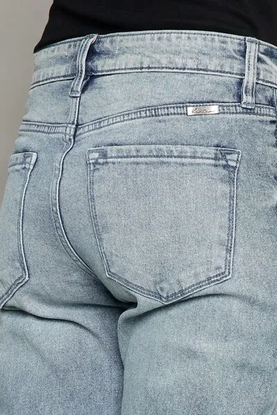 High Waist Button Fly Raw Hem Cropped Straight Jeans