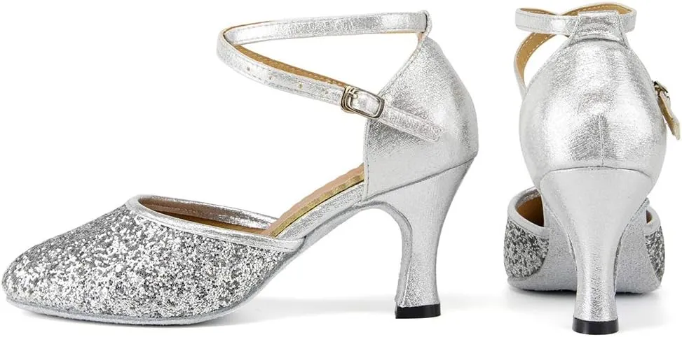 HIPPOSEUS Women's Closed Toe Latin Ballroom Dance Shoes Sequins Salsa Tango Scocial Practice Dancer Shoes,Model DY225