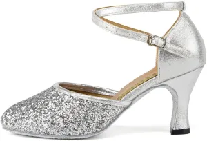 HIPPOSEUS Women's Closed Toe Latin Ballroom Dance Shoes Sequins Salsa Tango Scocial Practice Dancer Shoes,Model DY225